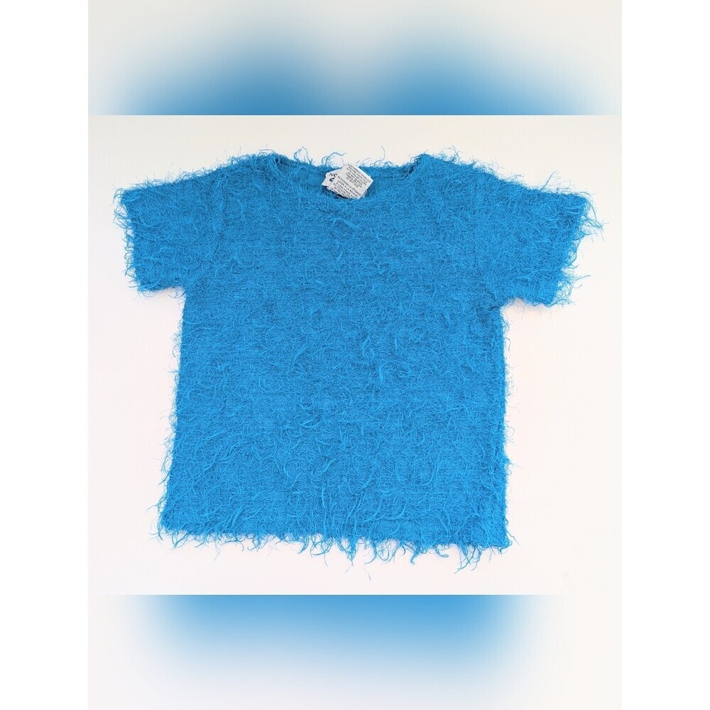 Cozy Fuzzy Girls' (Size Medium) Turquoise/Blue Short-Sleeve Sweater
